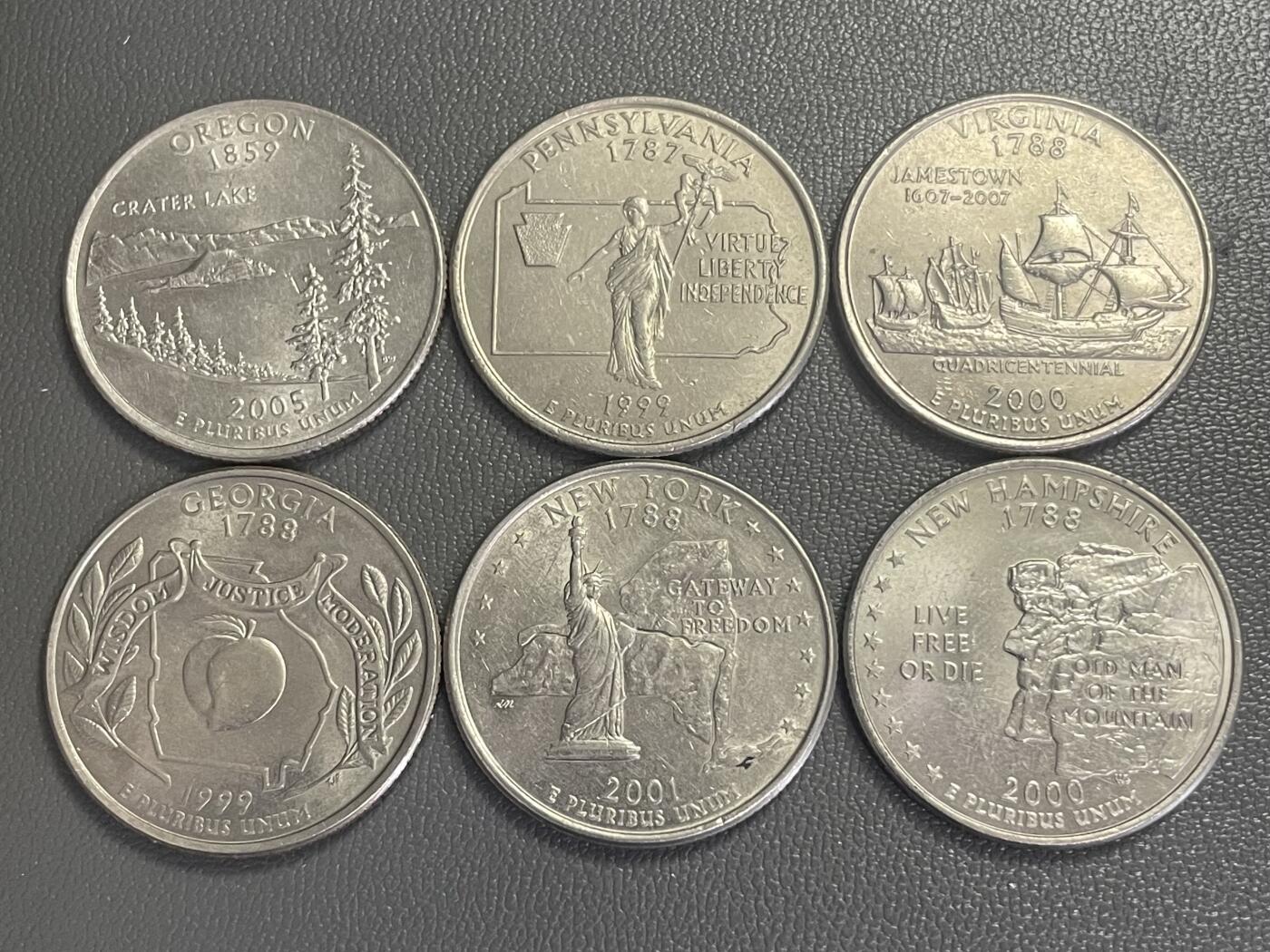 回流0406 美国州币系列6枚 俄勒冈、宾夕法尼亚、弗吉尼亚、佐治亚、纽约、新罕布什尔