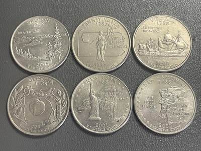 回流0406 - 美国州币系列6枚 俄勒冈、宾夕法尼亚、弗吉尼亚、佐治亚、纽约、新罕布什尔