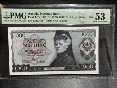 《外钞收藏家》第六百二十二期（精品场）（长期征集拍品、欢迎藏友们联系合作） - 1966年奥地利1000先令 PMG53