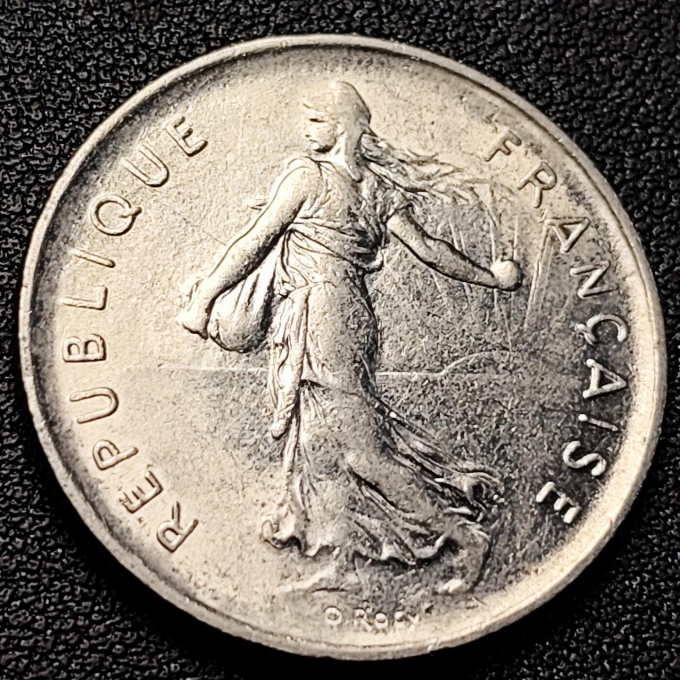 泉币菌-第218场-拍品多 请提前出价 法国早期（1971年）5法郎大镍币 29MM 播种女神 入欧前末版 绝版币