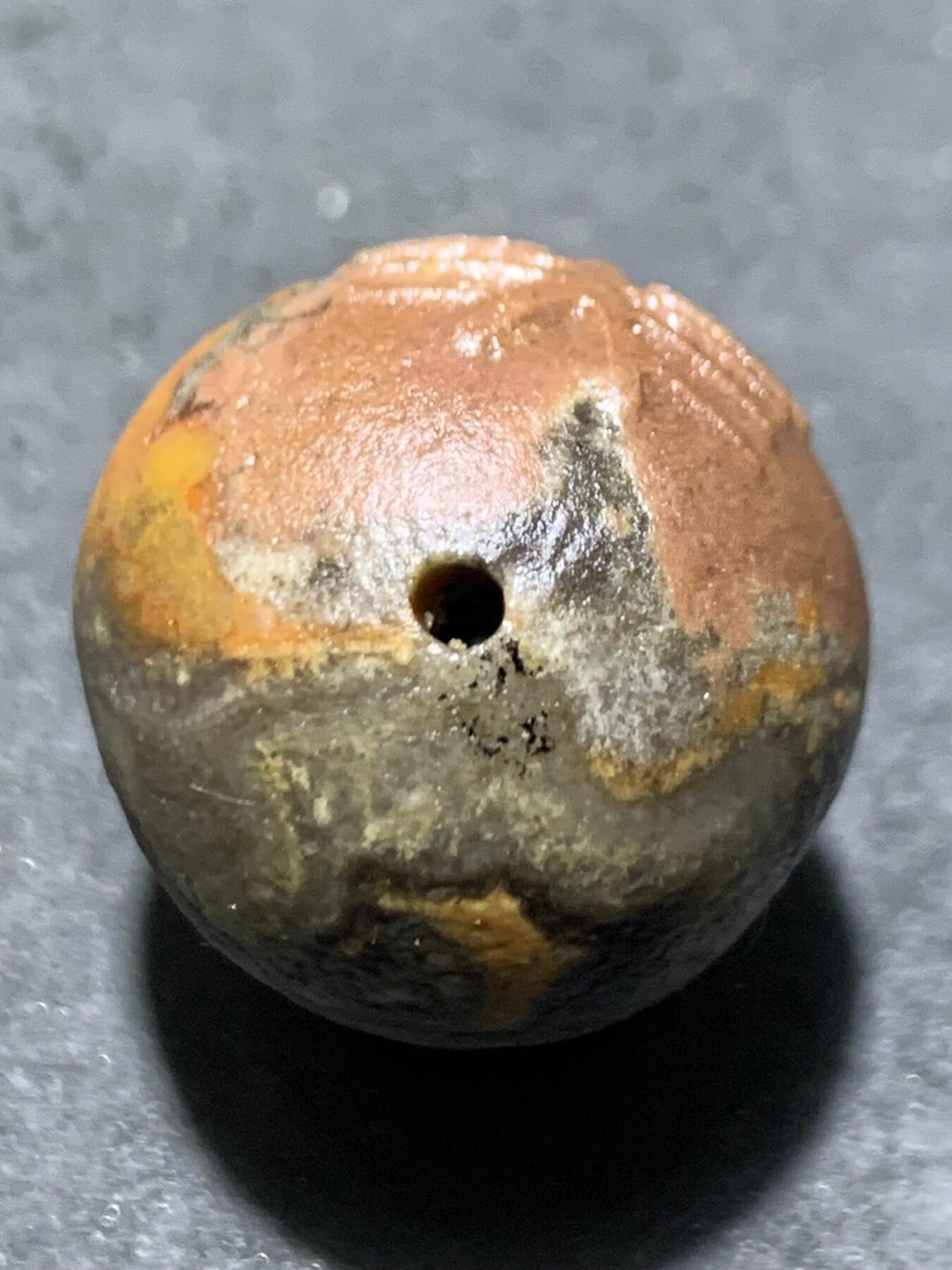 精美亚光原皮风化纹战国红玛瑙手工雕刻善字2.0单珠一颗！