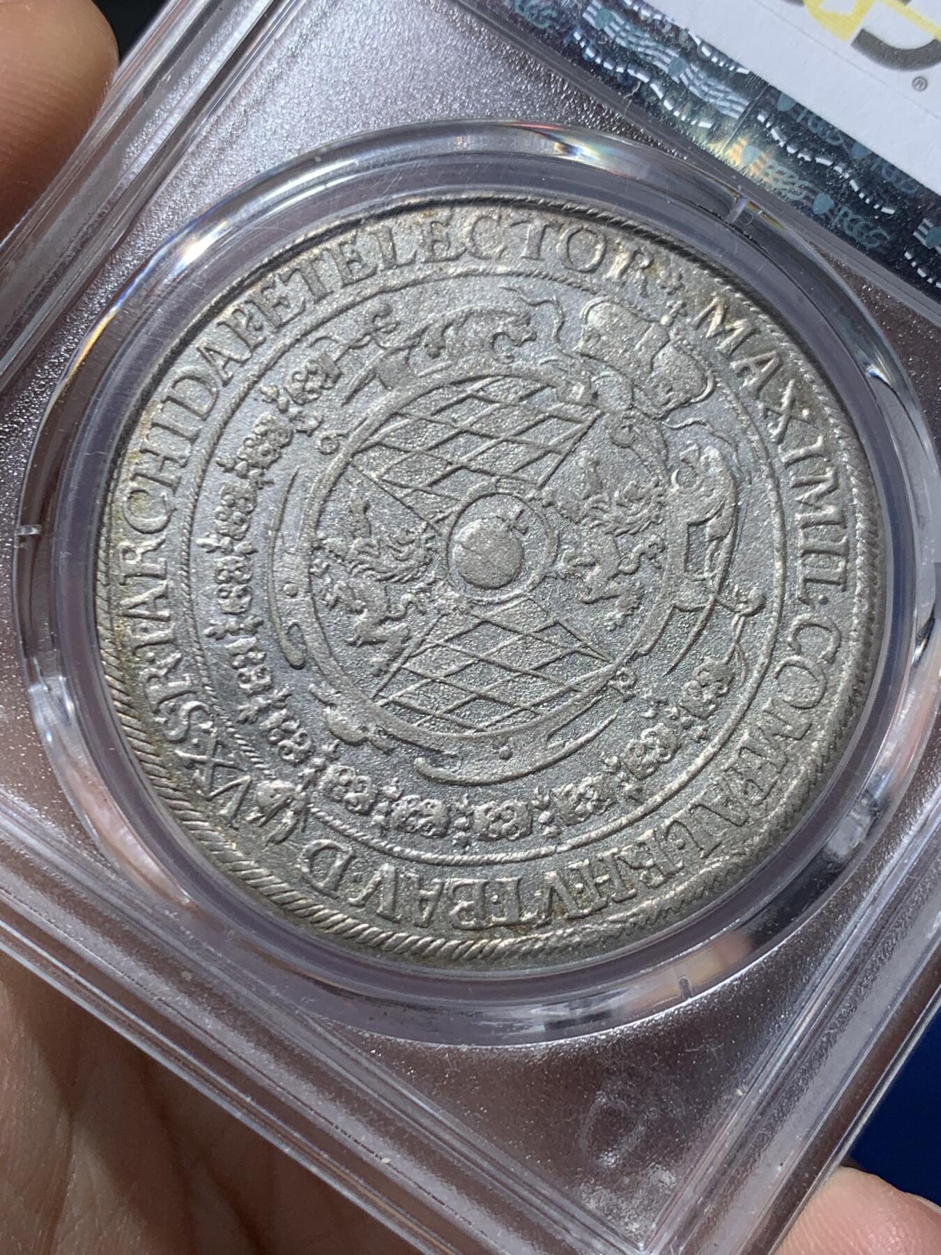 《竞宝斋》第476场 周日，周一 2场连拍 （全场包邮）欢迎送拍 PCGS AU55 巴伐利亚选侯国 1625 泰勒银币 打制细节与光度顶级，品相明显低评 首位选侯马克西米利安一世于三十年战争时期发行