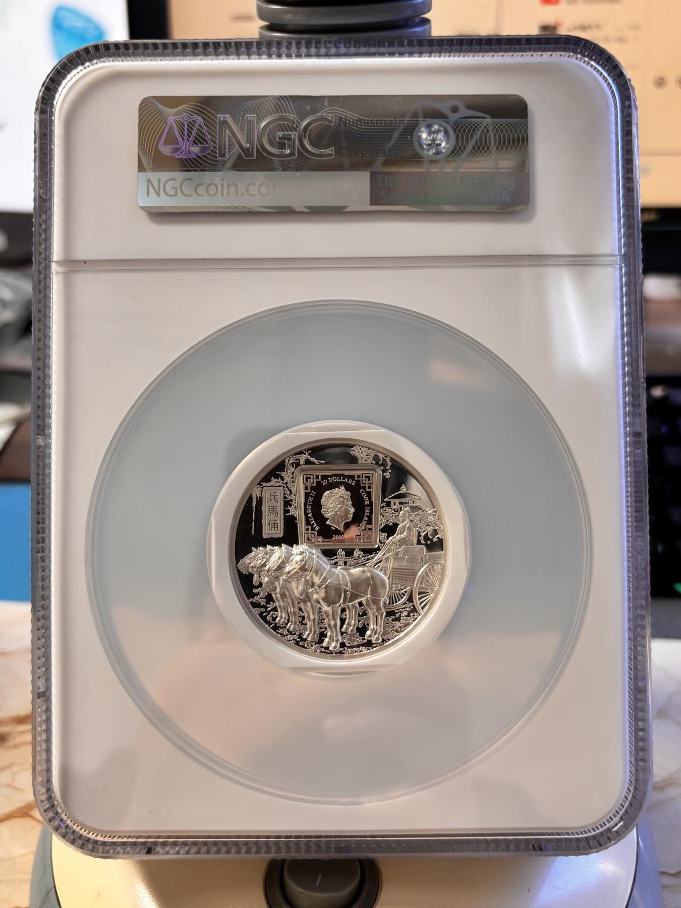 第196期拍卖 库克2021秦始皇兵马俑3盎司镀金银币NGC-PF70首，999银，发行500枚