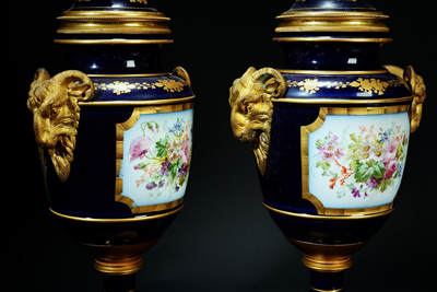 上海都达杂项专场103【全场包邮】  清代法国塞弗尔风格铜鎏金瓷瓶 1对