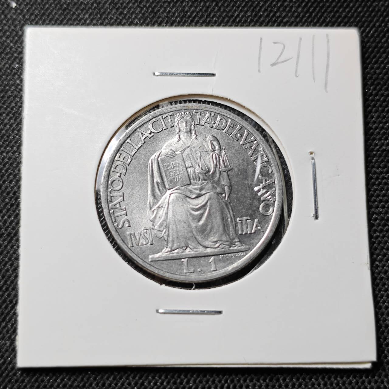 KK钱币收藏小铺  第412期 2月预留时间 周末发货 1942梵蒂冈1里拉 好品