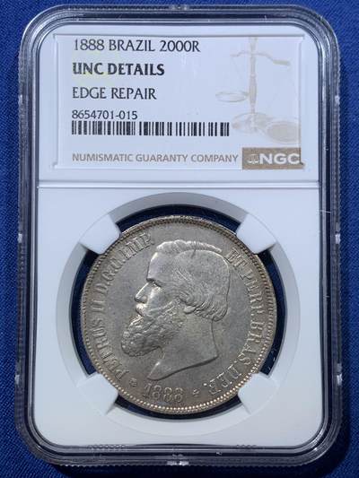 《竞宝斋》第476场 周日，周一 2场连拍 （全场包邮）欢迎送拍 - NGC UNCD 葡属巴西1888年佩德罗二世2000瑞斯 吉祥年份
