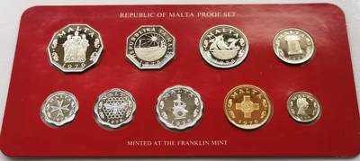 精品币专拍场 - 原盒证Proof-1 马耳他1976年精制硬币9枚套币全套1-2-3-5-10-50分
