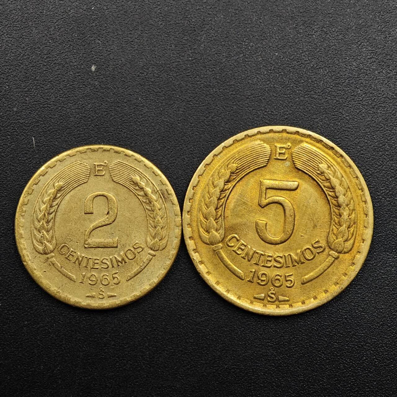 【淘币小摊】实时拍第八百八十六拍   散币场    每周一统一发货 智利1965年2-5分铜币2枚