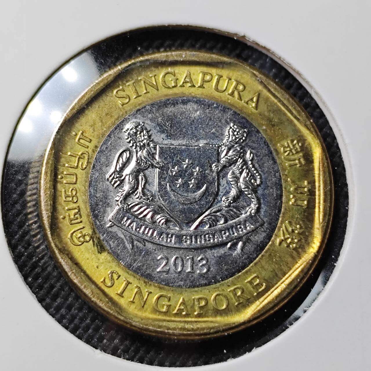 KK钱币收藏小铺  第412期 2月预留时间 周末发货 2013新加坡1元 