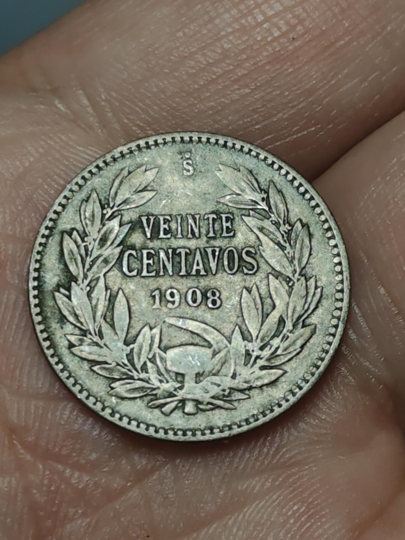 2026年第三十九场(总第二百零八场）外国好品散币场(免佣金) 智利🇨🇱1908年20分银币(山巅秃鹰第二版，640银)