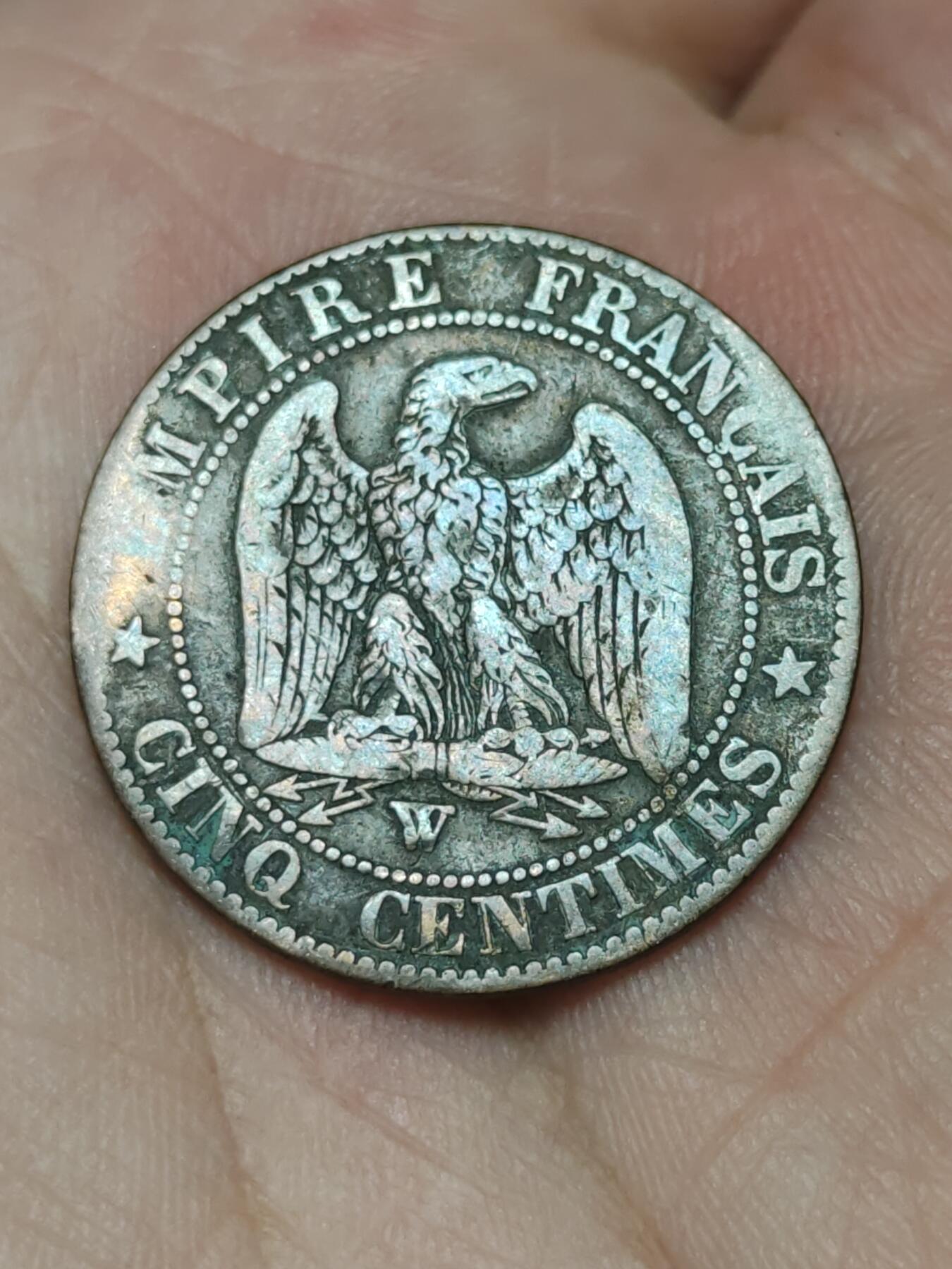 2026年第三十九场(总第二百零八场）外国好品散币场(免佣金) 法兰西第二帝国854年5生丁(拿破仑三世第一版，W标里尔造)