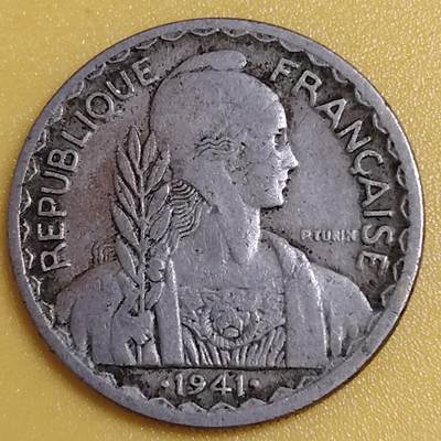 布加迪🐬～世界钱币(上海)🌾第 284 期 /  各国套币和散币 - 法属印支 1941年 20分