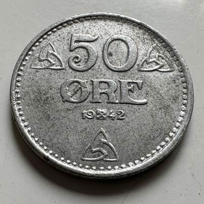 🌹外币初藏🌹🐯2026年第35场   每周二四六晚8️⃣点 接代拍 - 德占挪威1942年50欧尔 锌币