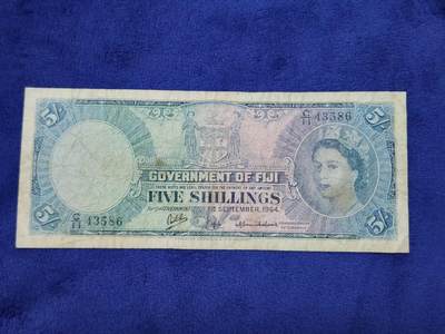 3月29号晚上8点 外国纸币自动截拍第48场 - 斐济5先令 女王