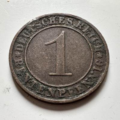 🌹外币初藏🌹🐯2026年第35场   每周二四六晚8️⃣点 接代拍 - 魏玛共和国 1924年 1地租芬尼 铜币