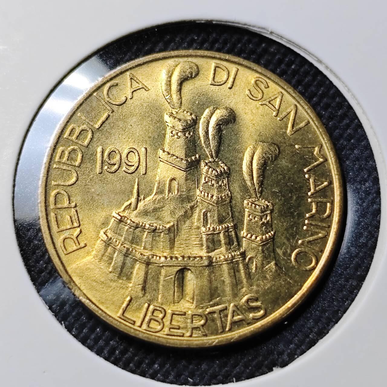 KK钱币收藏小铺  第412期 2月预留时间 周末发货 1991圣马力诺200里拉 