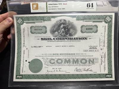 《外钞收藏家》第六百二十二期（精品场）（长期征集拍品、欢迎藏友们联系合作） - 1972年美国雕刻版股票100面额 TQG评级64/25416