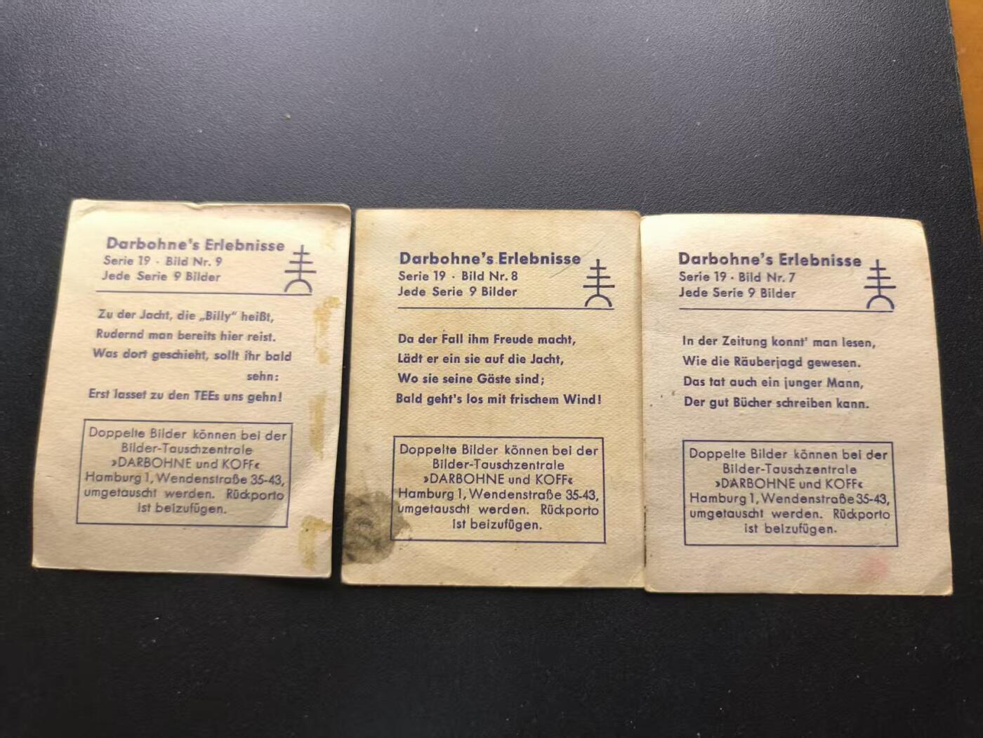 云宸嘉赏-勋臻文献佳藏优品精选场次（低佣 转发佣金红包） 战后德国收藏烟卡（达博恩的奇遇 / 经历）一组 