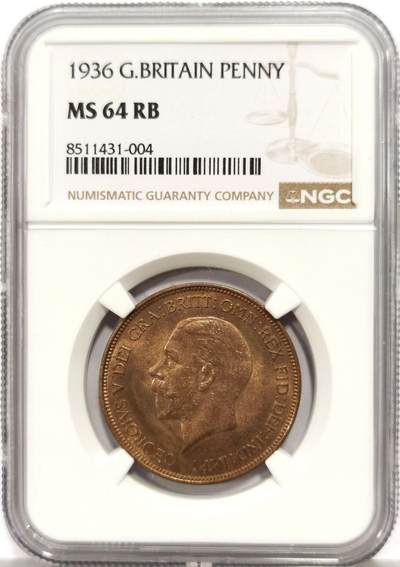 博洋堂世界钱币拍卖第167期（全场包邮） - NGC MS64RB 英国1936年乔治五世一便士铜币，关门特年