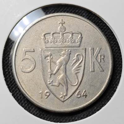 KK钱币收藏小铺  第412期 2月预留时间 周末发货 - 1964挪威5克朗 