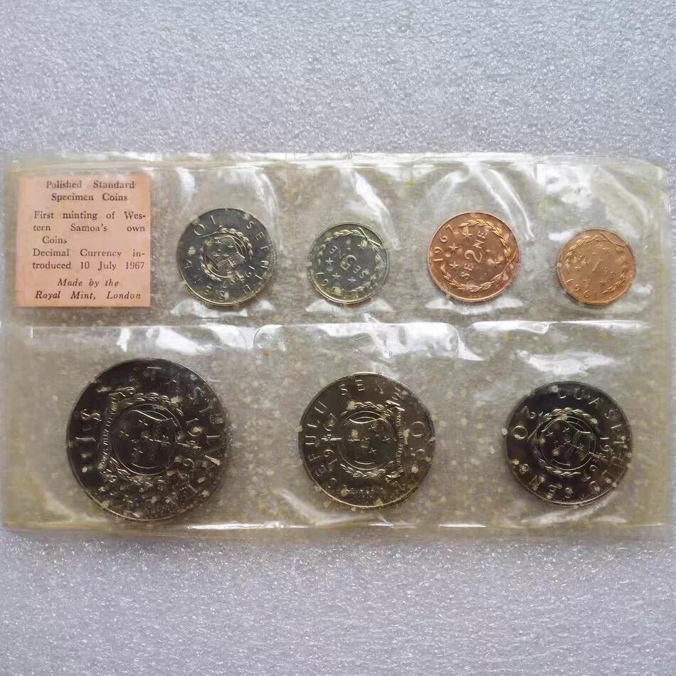 精品币专拍场 萨摩亚1967年版1.2.5.10.20.50分1塔拉硬币7枚精制封装套币 人头x