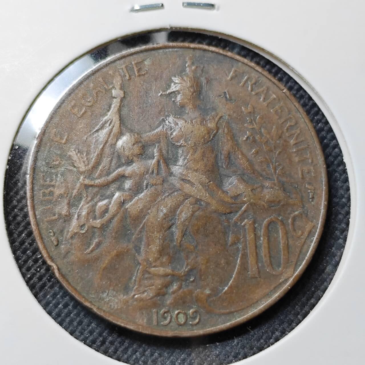 KK钱币收藏小铺  第412期 2月预留时间 周末发货 1909法国10分 