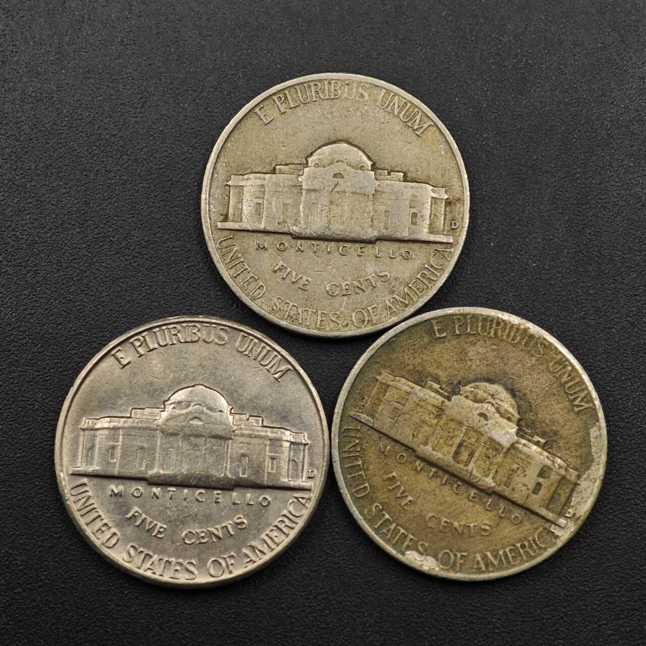 【淘币小摊】实时拍第八百八十六拍   散币场    每周一统一发货 美国1957年5分3枚