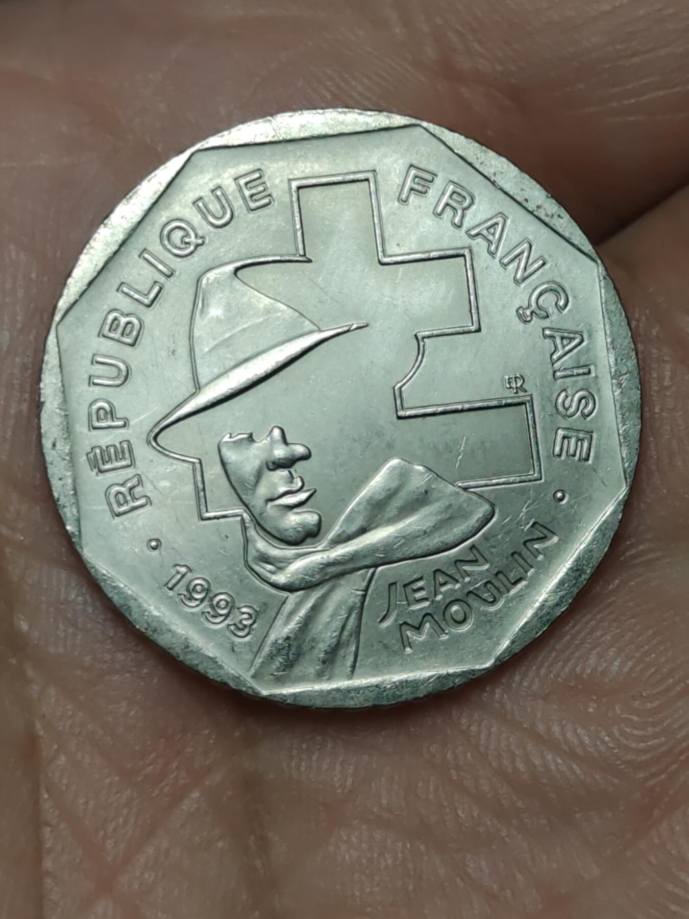 2026年第三十九场(总第二百零八场）外国好品散币场(免佣金) 法国🇫🇷1993单年份2法郎(二战时期法国抵抗运动的核心领袖，让·穆兰逝世50周年纪念币)