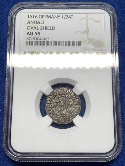 《竞宝斋》第476场 周日，周一 2场连拍 （全场包邮）欢迎送拍 - NGC AU55 德国 1616年 安哈特 1/24泰勒