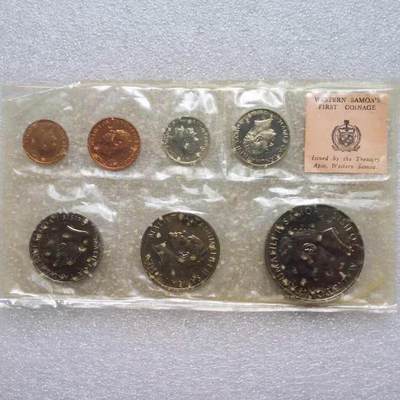 精品币专拍场 - 萨摩亚1967年版1.2.5.10.20.50分1塔拉硬币7枚精制封装套币 人头x