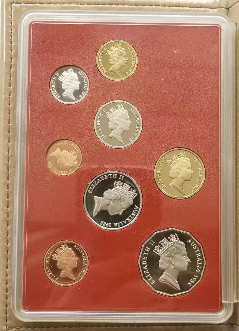 精品币专拍场 原盒证Proof 澳大利亚1988年精制硬币8枚套币含50分1元纪念币如图