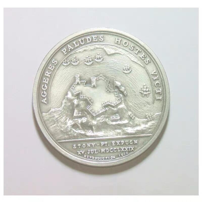 美国纪念1779年 独立战争斯托尼堡垒之战高浮雕精制大铜章 40MM