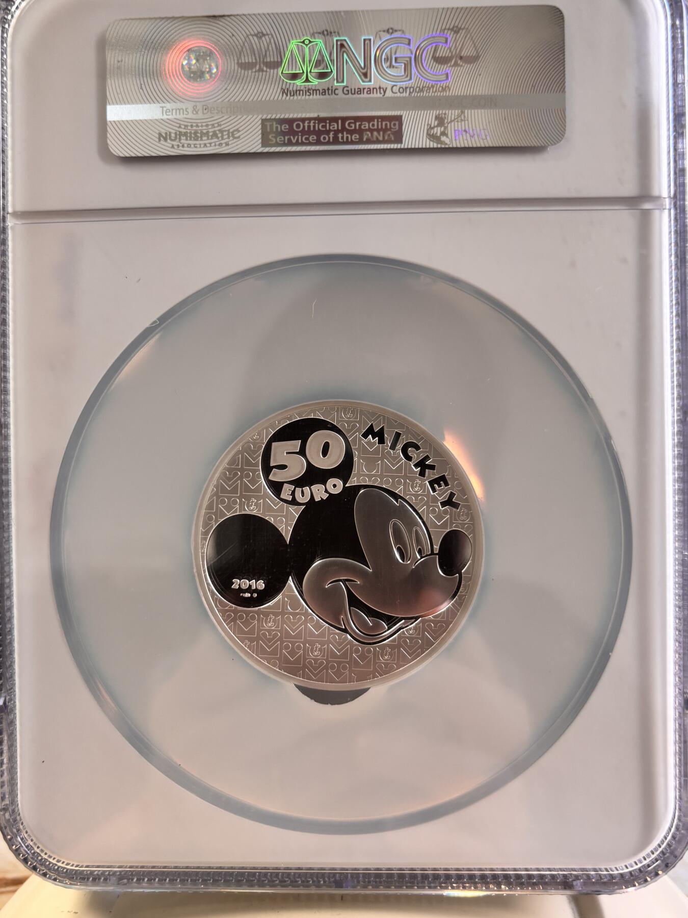 第196期拍卖 法国2016年迪斯尼米老鼠米奇5盎司加厚纪念彩银币NGC-PF70首期，950银