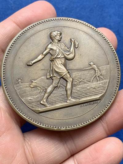 《竞宝斋》第476场 周日，周一 2场连拍 （全场包邮）欢迎送拍 - 法国播种者农业铜章 90.5克 56.7mm 丰饶角铜标 带盒