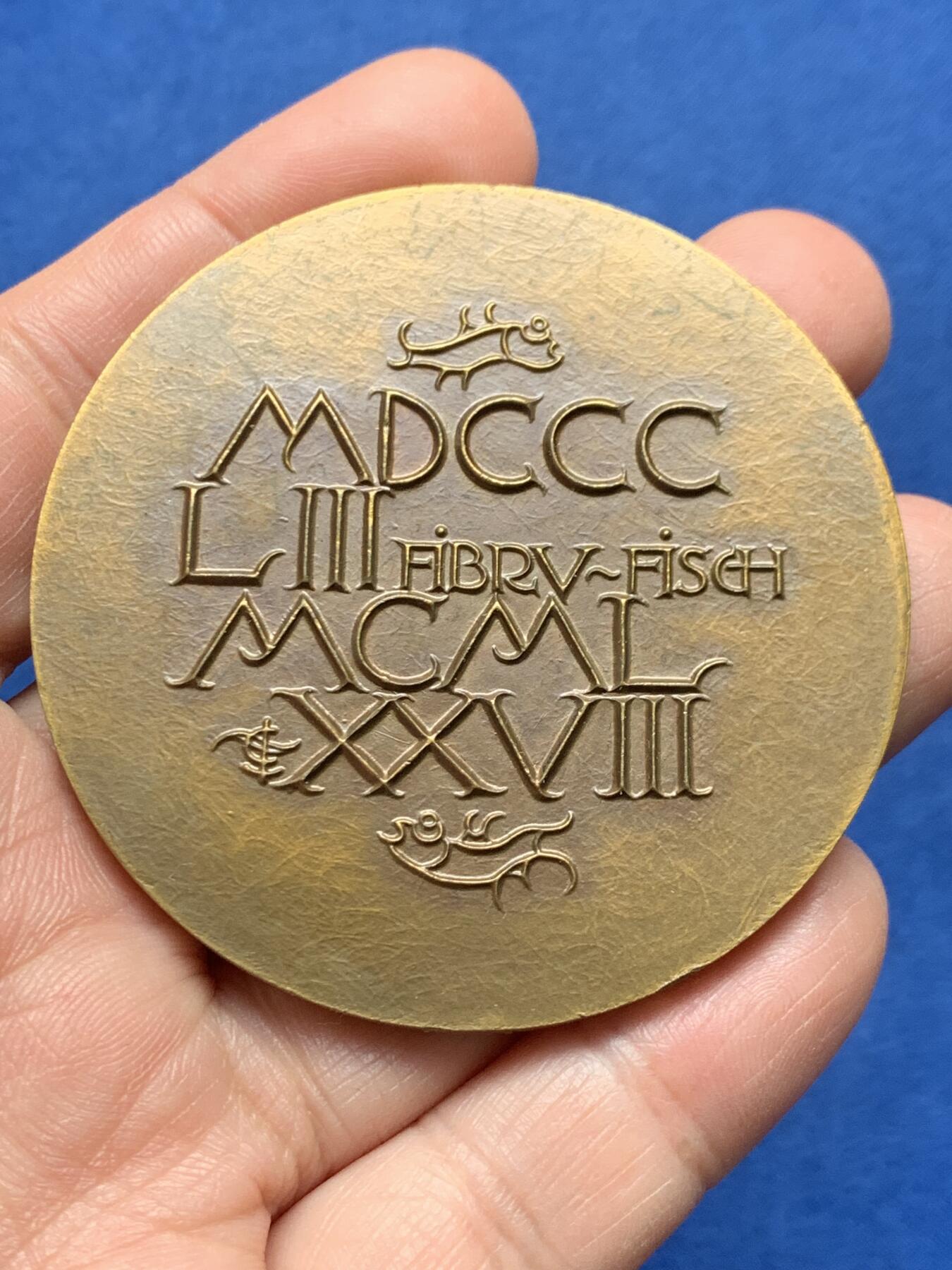 《竞宝斋》第476场 周日，周一 2场连拍 （全场包邮）欢迎送拍 比利时铜章 1978年 FIBRU-FISCH铸造厂始于1853年 直径59.8mm 重量88.05g