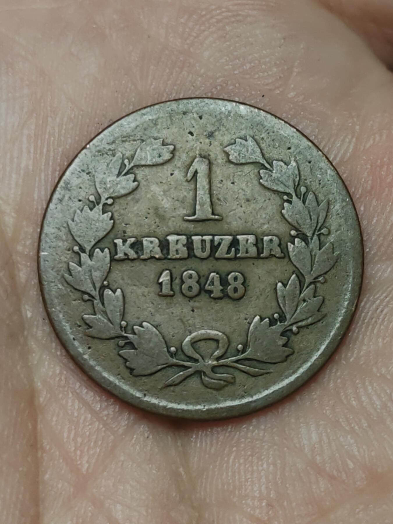 2026年第三十九场(总第二百零八场）外国好品散币场(免佣金) 德意志邦国–巴登大公国1848年1克鲁泽(利奥波德一世第六版，发行量最少年份)