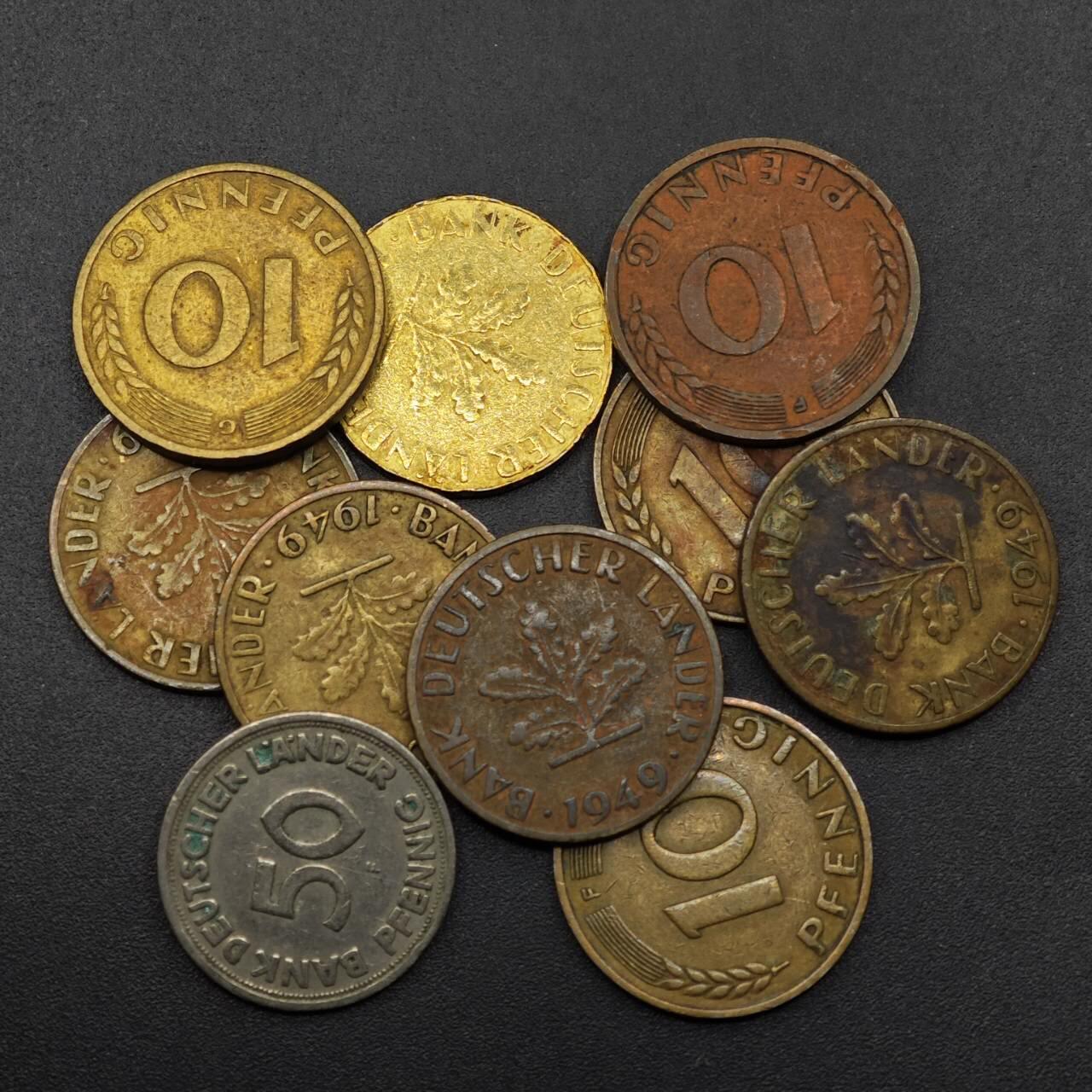 【淘币小摊】实时拍第八百八十六拍   散币场    每周一统一发货 德国1949年芬妮10枚