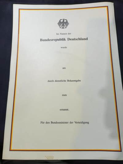 云宸嘉赏-勋臻文献佳藏优品精选场次（低佣 转发佣金红包） - 联邦德国国防军军官任命证书 全新空白 