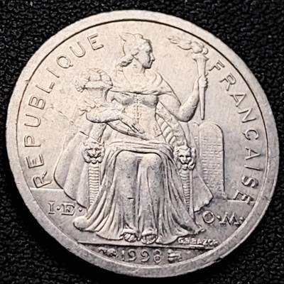 泉币菌-第218场-拍品多 请提前出价 - 原光 丰收女神 法属波利尼西亚1法郎铝制硬币 海岛帆船 23毫米