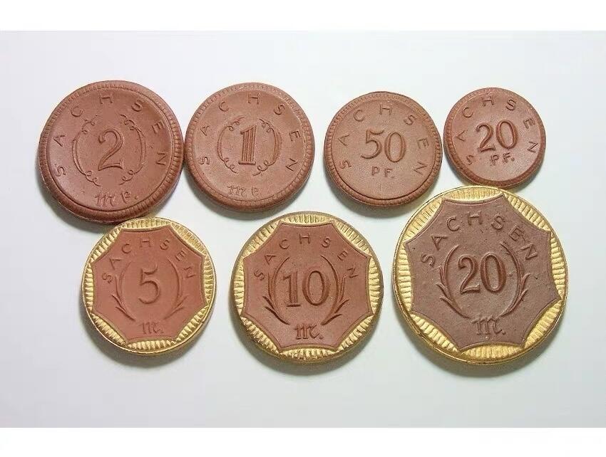 7枚全套 德国德紧萨克森1921年著名陶币（镶金边3枚）