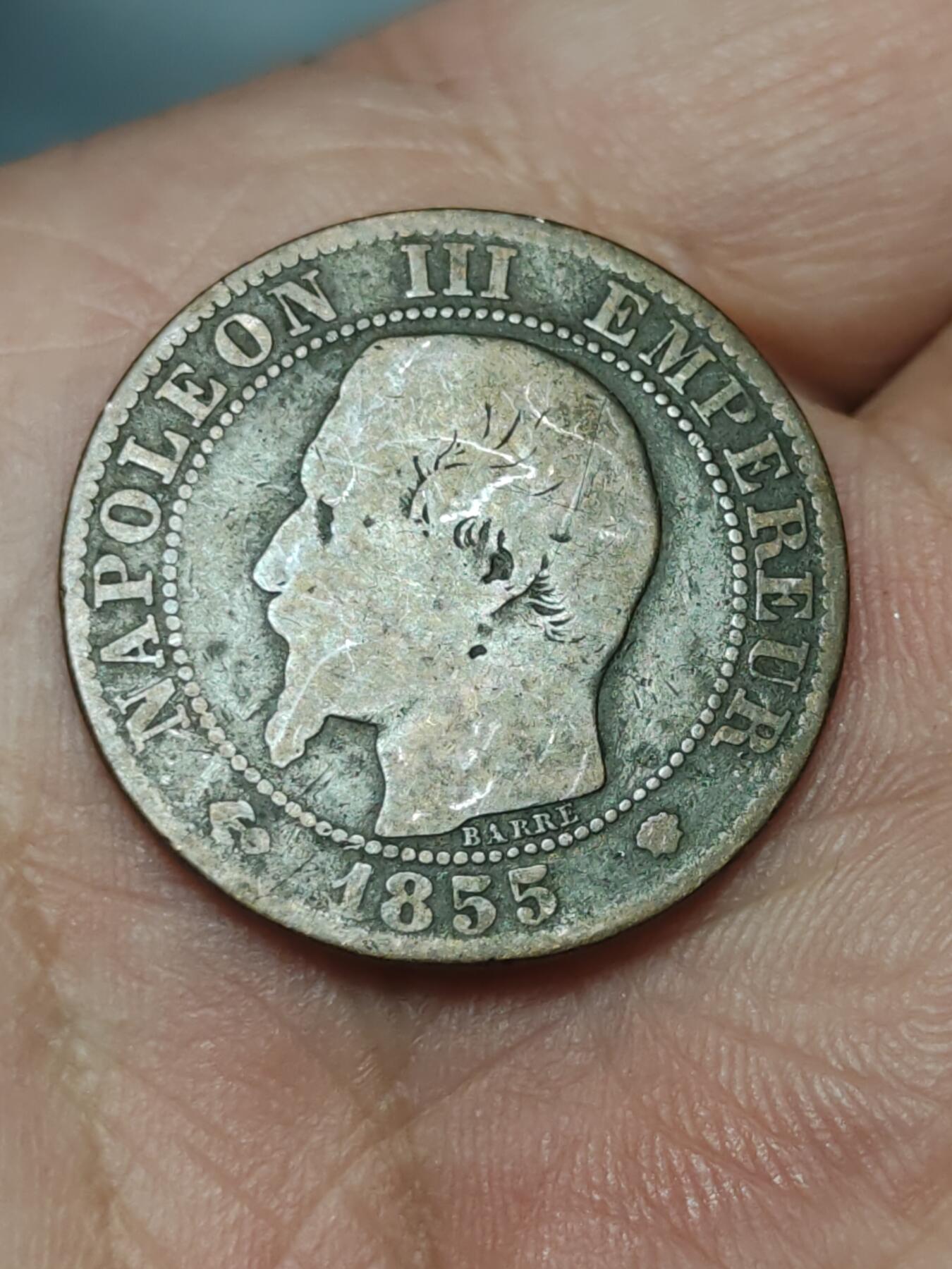 2026年第三十九场(总第二百零八场）外国好品散币场(免佣金) 法兰西第二帝国1855年5生丁(拿破仑三世第一版，MA标马赛造)