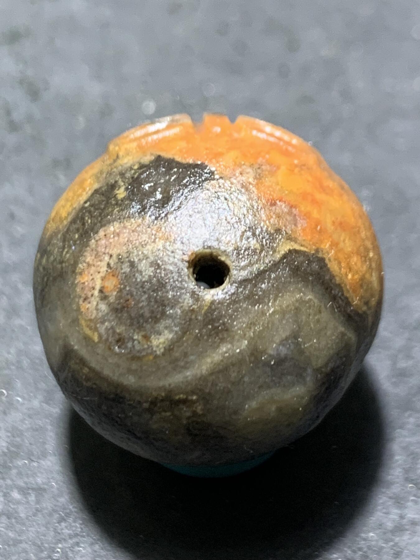 精美亚光原皮风化纹战国红玛瑙手工雕刻善字2.0单珠一颗！