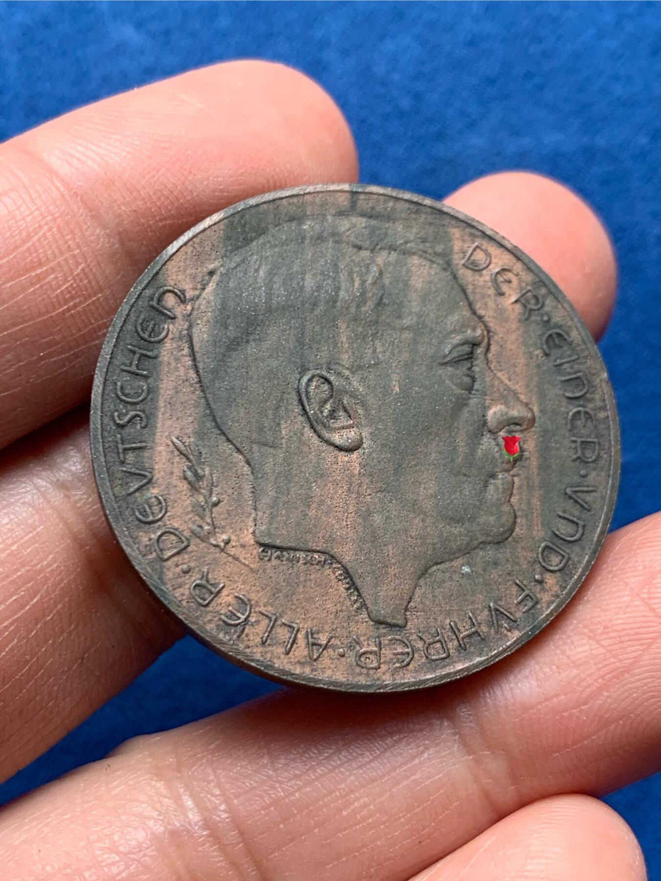 《竞宝斋》第476场 周日，周一 2场连拍 （全场包邮）欢迎送拍 德国吞并奥地利纪念锌章 15.85克 36mm 非常稀见的材质 附带德国拍卖原纸袋