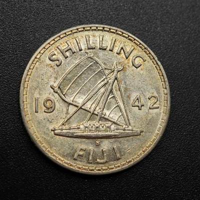 【淘币小摊】实时拍第八百八十六拍   散币场    每周一统一发货 - 斐济1942年乔治六世一先令银币