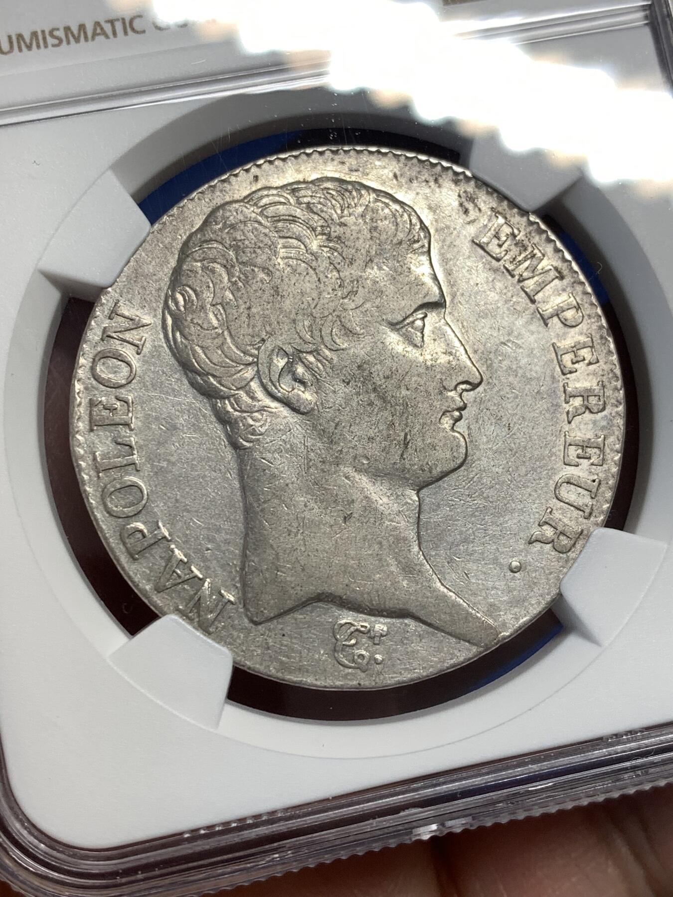 《竞宝斋》第476场 周日，周一 2场连拍 （全场包邮）欢迎送拍 NGC VFD 法国1807年L厂拿破仑一世5法郎银币 首年