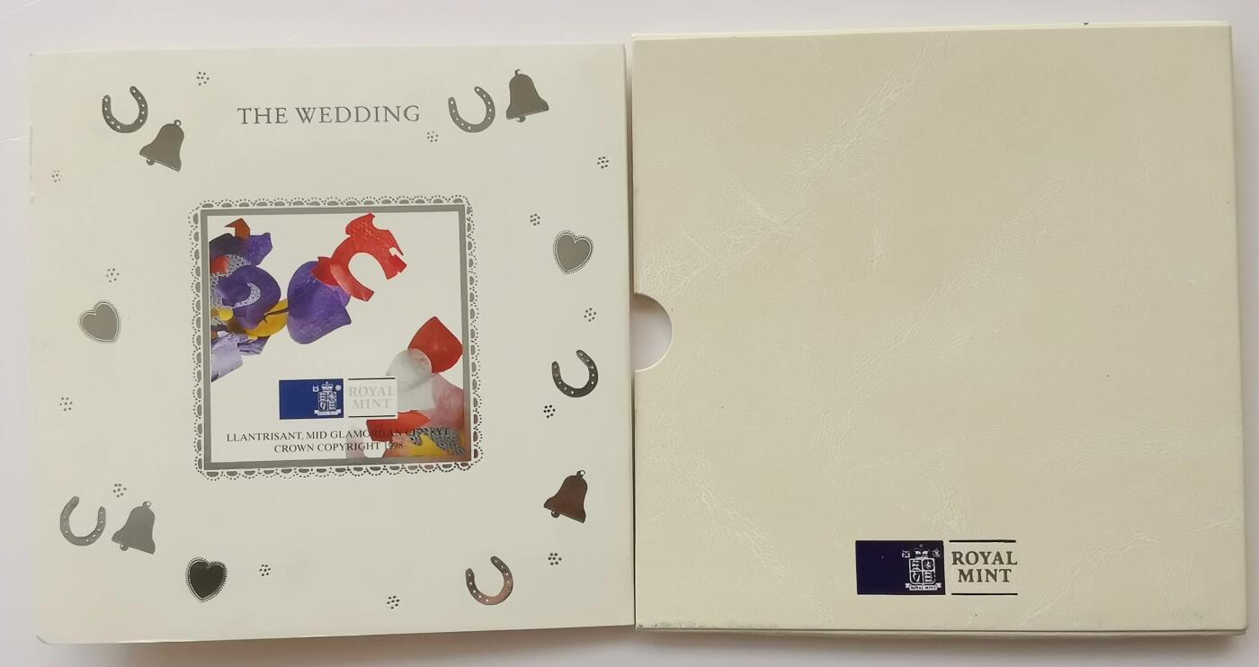 精品币专拍场 原装卡册-婚礼版 英国1998年硬币9枚套币 1便士-2镑纪念币 女王头