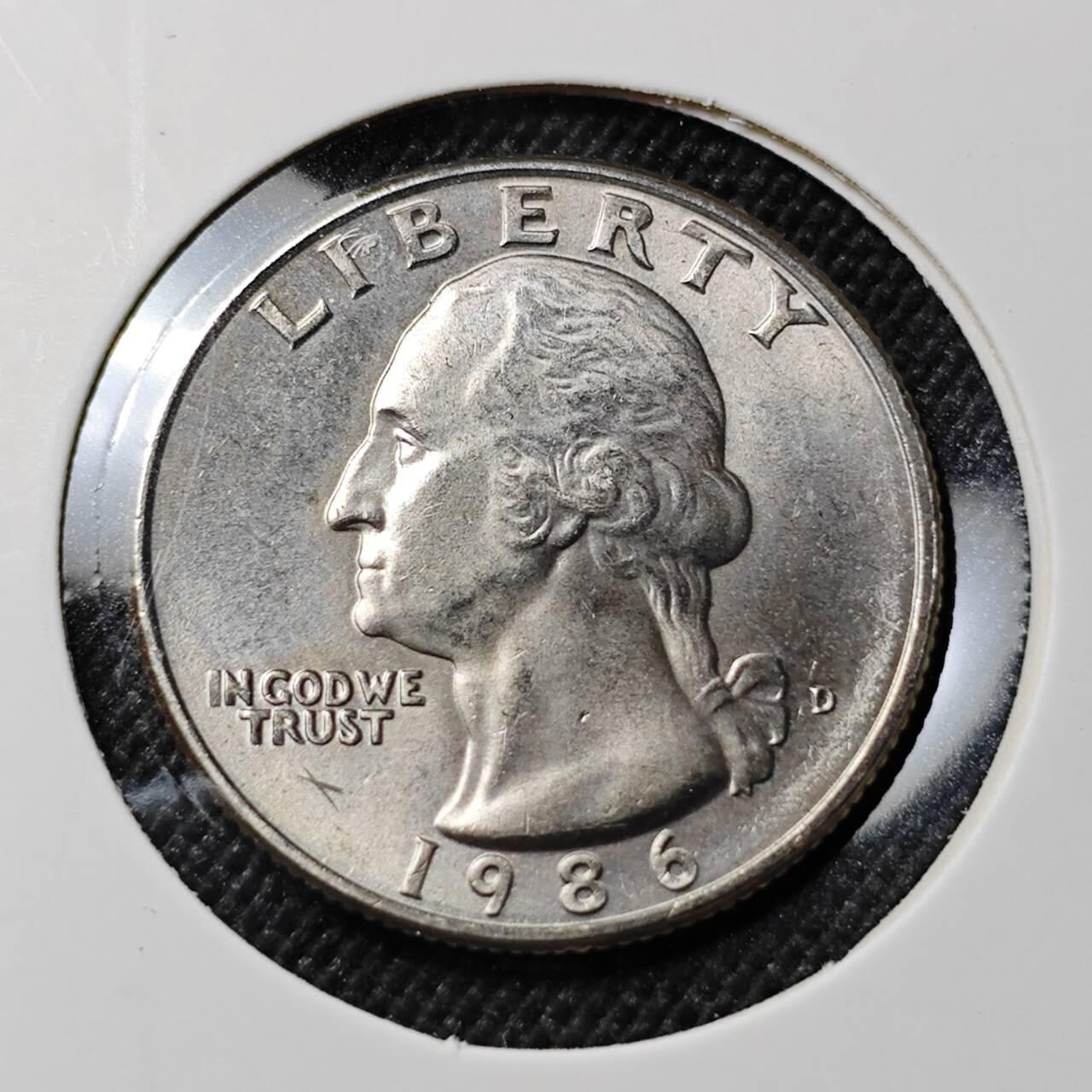 KK钱币收藏小铺  第412期 2月预留时间 周末发货 1986美国25分 好品