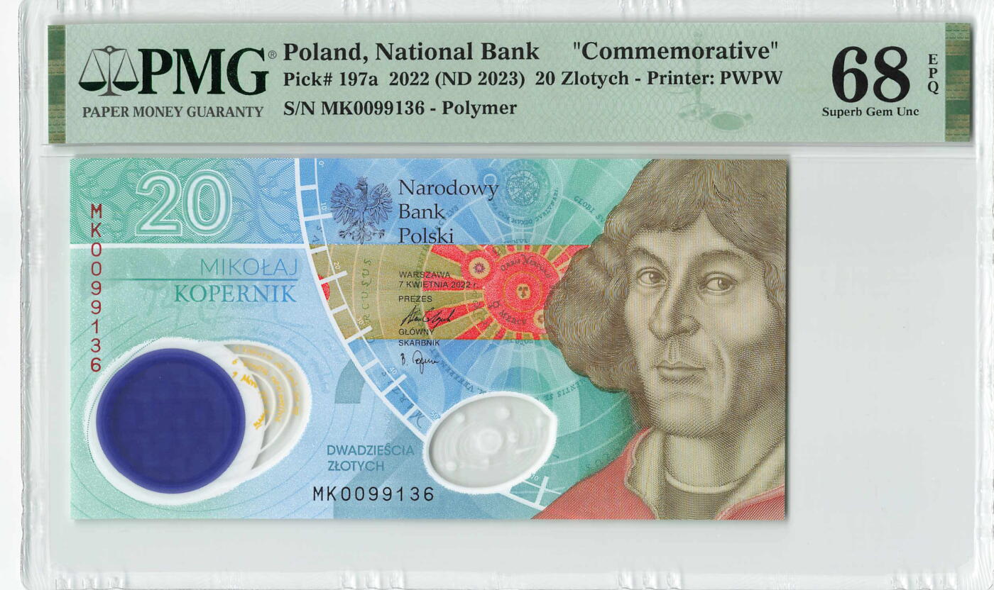 小福收藏拍卖第204期 评级币精选场 本期有 荷兰经典AA冠拿杯子的蛇 叙利亚世遗帕尔米拉古城豹子号冠军分 法国红衣主教冠军分 意大利经典达芬奇   白俄罗斯 "Millennium" 纪念版AA冠全同千位号全套  南斯拉夫铁托未发行版 美国 墨西哥 越南 法属印度支那等多国精美高分珍稀老钞精品纸币 波兰 2023年 20兹罗提 塑料纪念钞 无47 PMG68 EPQ 季军分