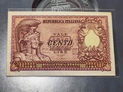 3月30号晚上8点 中外纸币自动截拍第49场 - 意大利100几乎全新 轻微黄