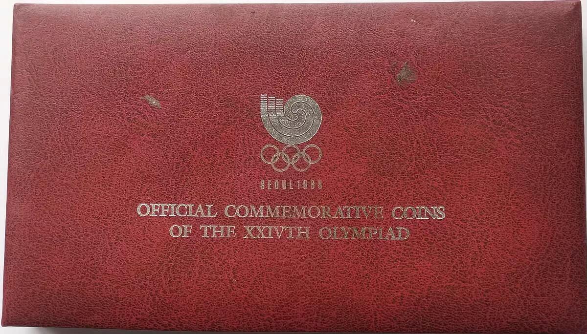 精品币专拍场 原盒 韩国1988年1000+2000元汉城奥运会纪念币8枚全套UNC铜镍硬币